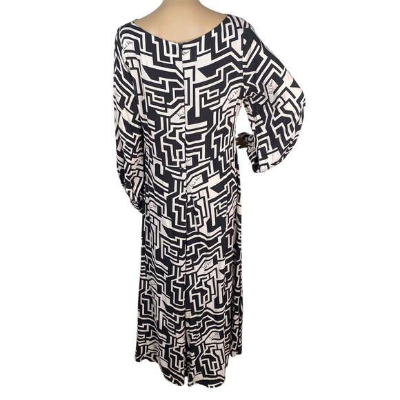 H&M x Richard Allan Black White Geometric Pattern Flowy Midi Dress SZ 12 - Picture 10 of 11